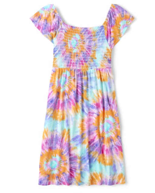 Girls Tie Dye Smocked Dress