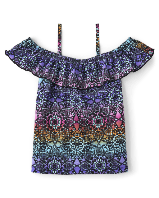 Girls Print Off Shoulder Top