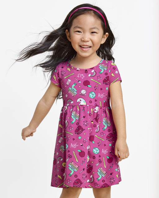 Baby And Toddler Girls School Doodle Babydoll Dress