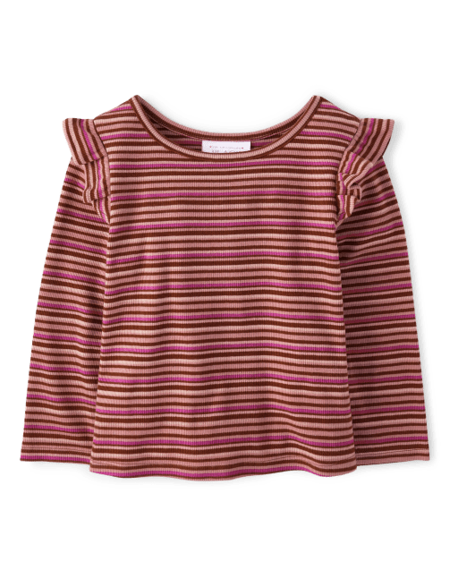 Top con volantes de canalé a rayas para bebés y niñas pequeñas