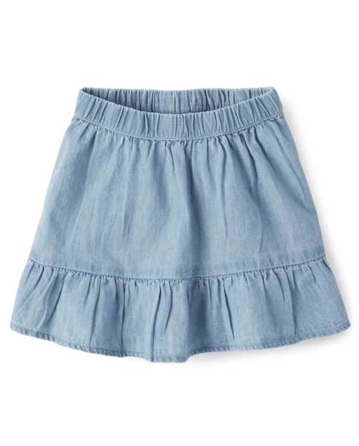 Toddler Girls Chambray Tiered Skirt