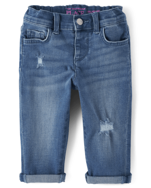 Toddler Girls Distressed Roll Cuff Girlfriend Jeans