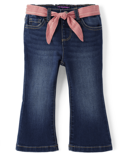 Toddler Girls Belted Flare Jeans