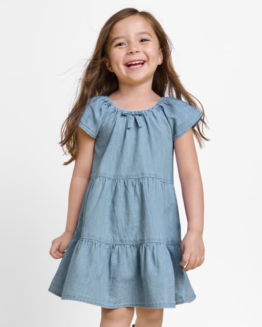 Baby And Toddler Girls Chambray Tiered Dress