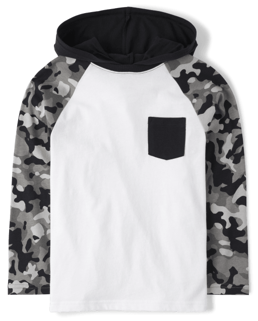 Boys Colorblock Camo Hooded Top