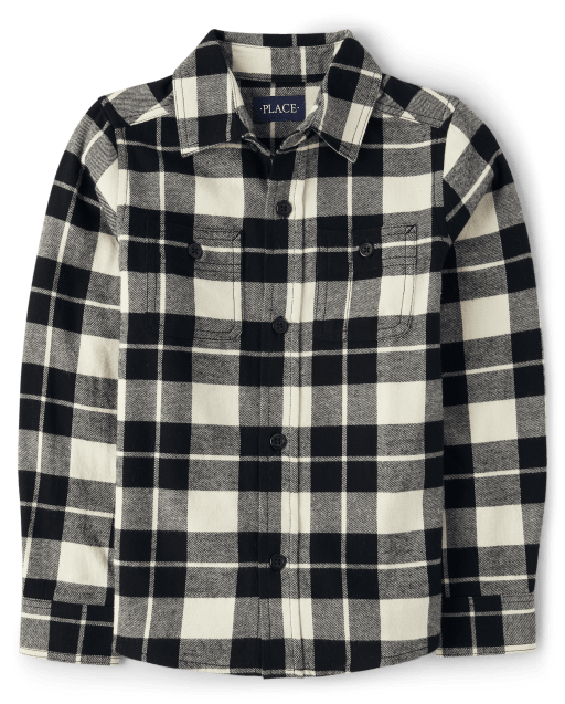 Chemise boutonnée en flanelle à carreaux assortie pour garçon