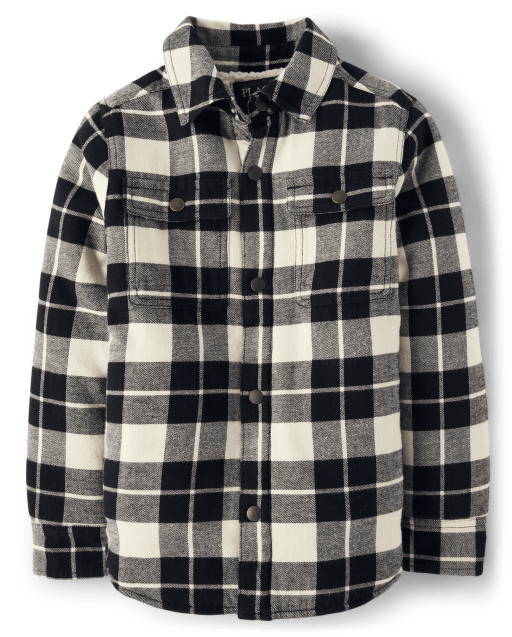 Boys Plaid Sherpa-Lined Shirt Jacket