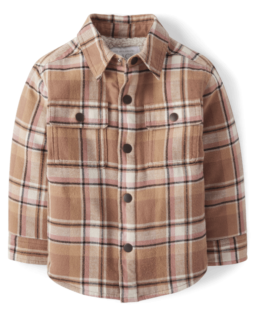 Toddler Girls Plaid Sherpa-Lined Shirt Jacket
