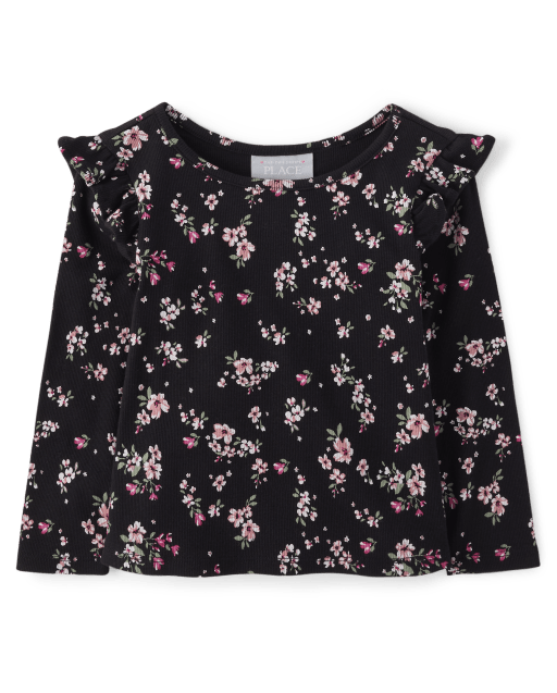 Baby And Toddler Girls Floral Ribbed Flutter Top