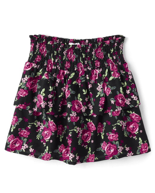 Girls Floral Smocked Tiered Skirt