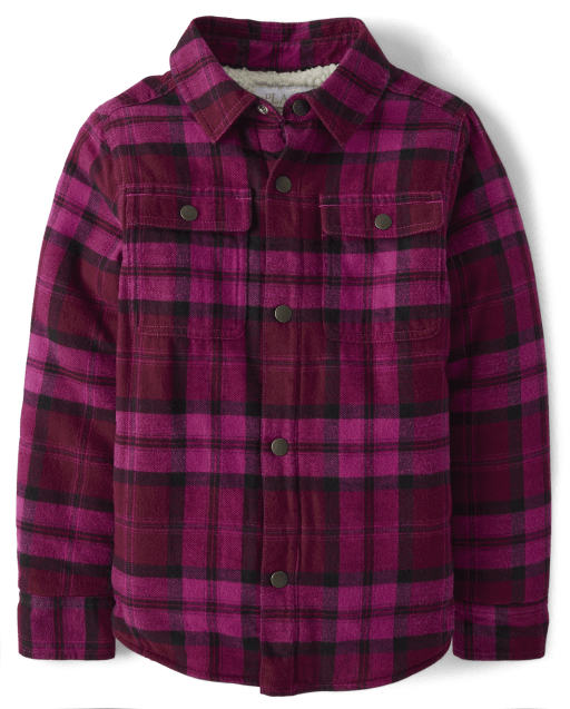 Girls Plaid Sherpa-Lined Shirt Jacket