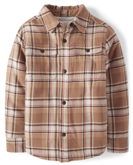 Girls Plaid Sherpa-Lined Shirt Jacket