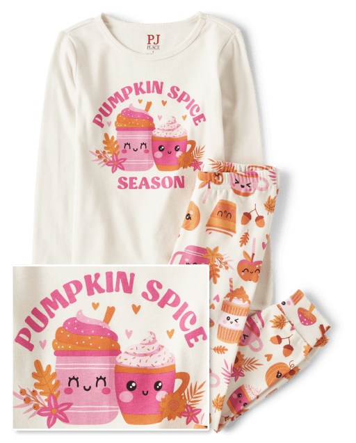 Girls Pumpkin Spice Season Snug Fit Cotton Pajamas