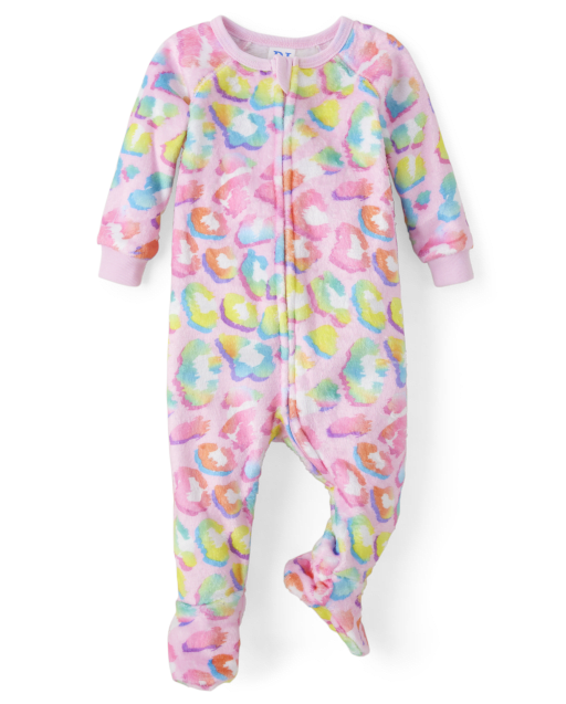 Pijamas de una pieza de polar con estampado de leopardo arcoíris para bebés y niñas pequeñas