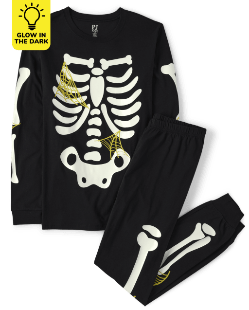Pyjama en coton unisexe pour adulte assorti à la famille Glow Skeleton