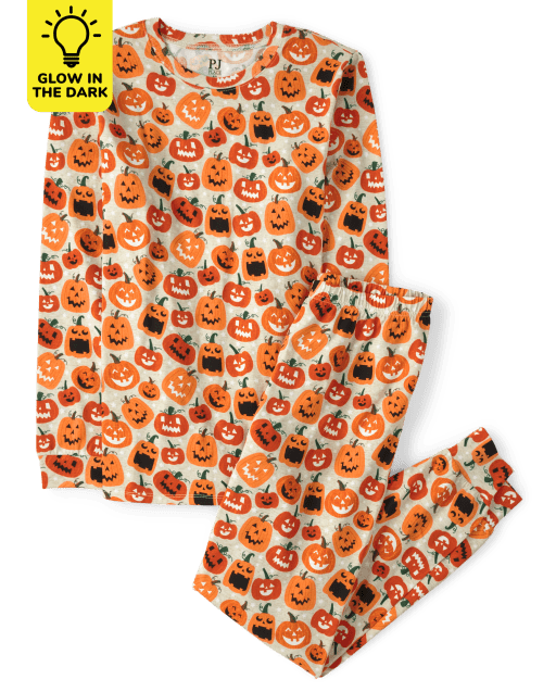 Unisex Adult Matching Family Glow Jack-O-Lantern Cotton Pajamas