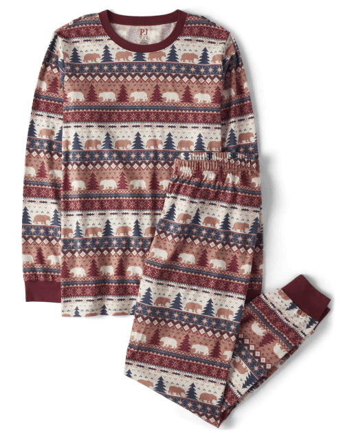 Pijama unisex de algodón Fairisle con oso familiar a juego para adultos
