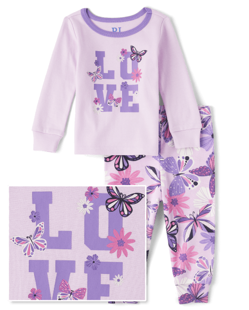 Pijamas de algodón ajustados con diseño de mariposas para bebés y niñas pequeñas