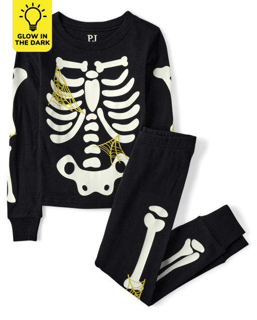 Unisex Kids Matching Family Glow Skeleton Snug Fit Cotton Pajamas