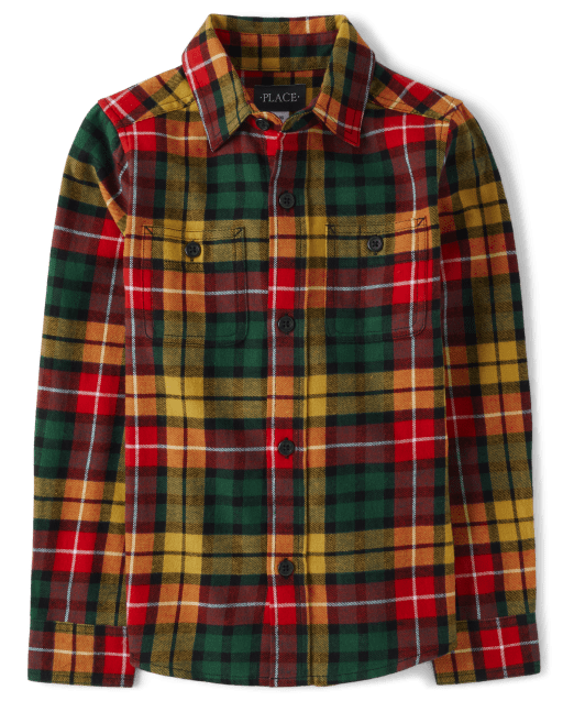 Boys Plaid Flannel Button Up Shirt