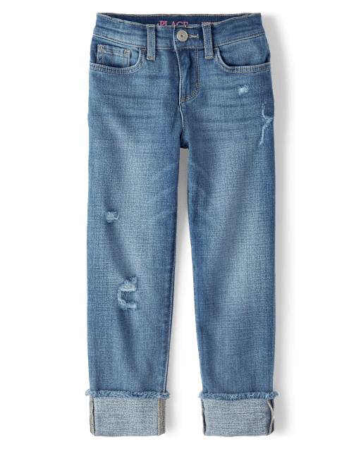 Girls Roll-Cuff Straight Jeans