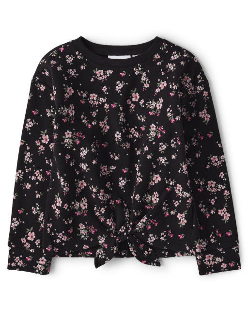 Girls Print Fleece Tie-Front Sweatshirt