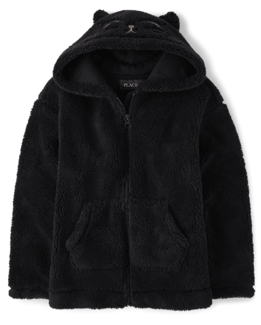 Girls Mommy And Me Cat Sherpa Zip-Up Hoodie