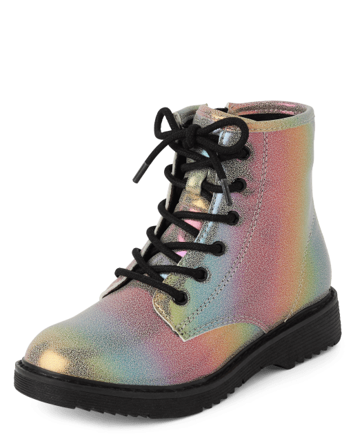 Girls Rainbow Lace-Up Boots