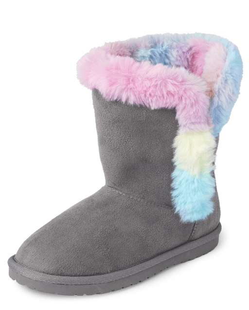 Girls Rainbow Faux Fur Chalet Boots