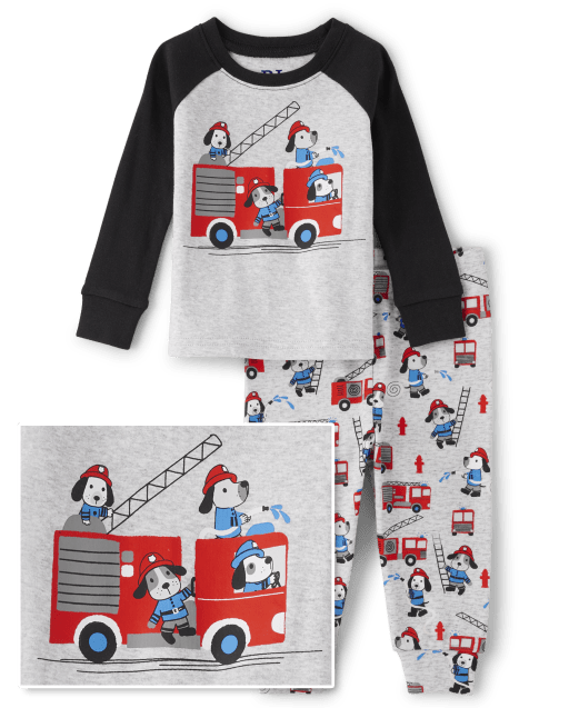 Baby And Toddler Boys Fire Truck Dog Snug Fit Cotton Pajamas