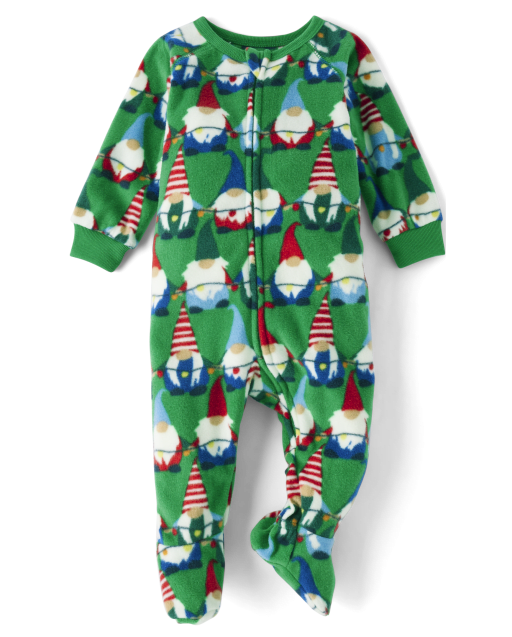 Pijama unisex de una pieza con patas de forro polar de gnomos familiares a juego para bebés y niños pequeños