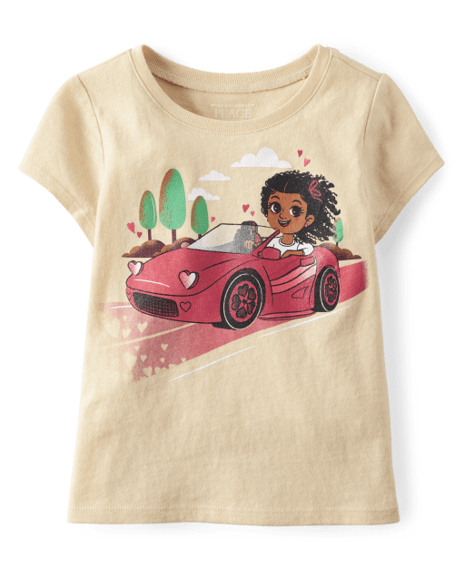 Camiseta con estampado de coche para bebés y niñas pequeñas
