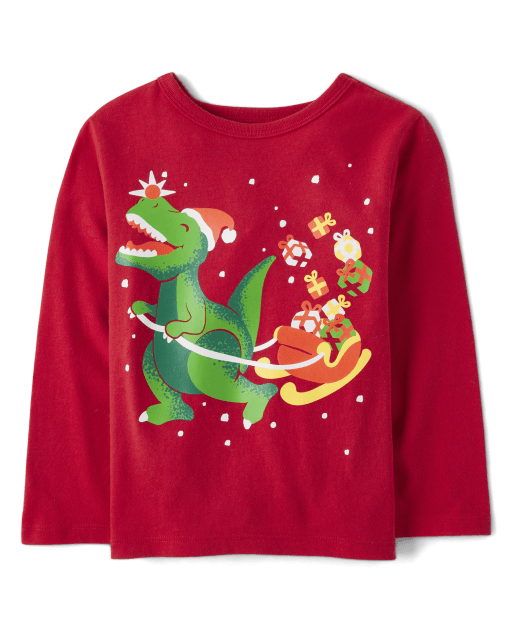 Camiseta con gráfico de Dino navideño para bebés y niños pequeños