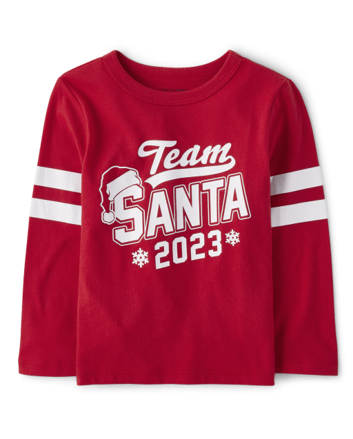 Camiseta unisex con gráfico de Papá Noel del equipo familiar a juego para bebés y niños pequeños