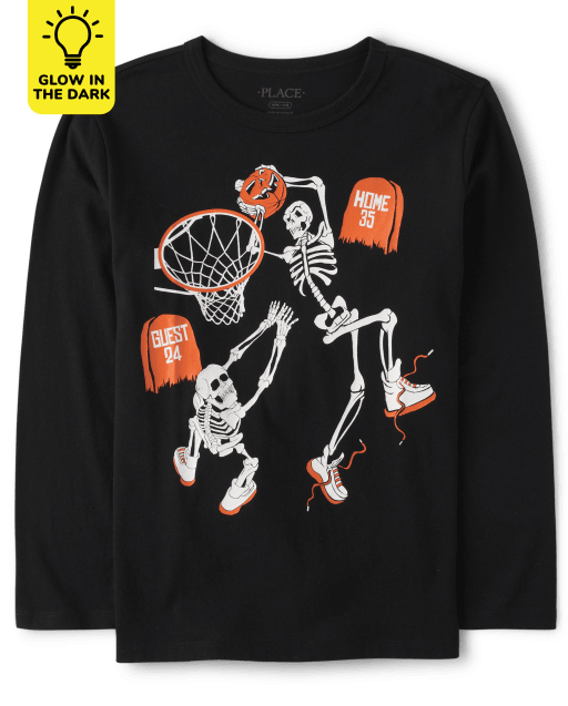 Camiseta con gráfico de baloncesto Glow Skeleton para niños