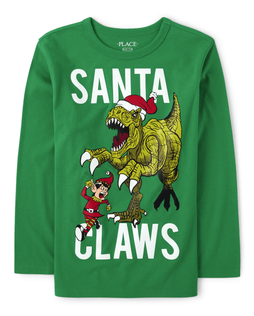 Camiseta con gráfico de dinosaurio navideño para niños