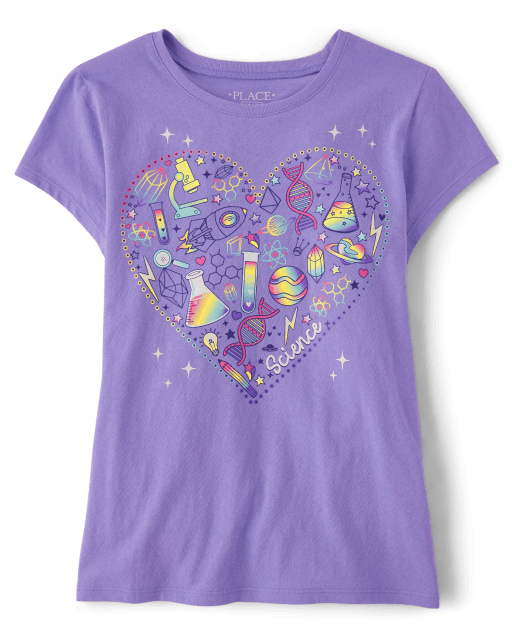 Camiseta con estampado de corazón y garabato para niñas