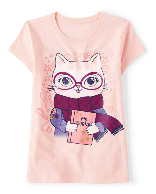 T-shirt graphique Cat Journal pour filles