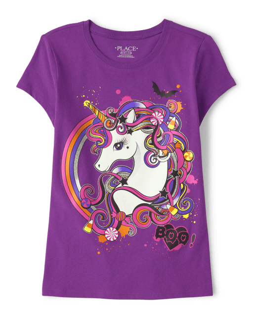 Camiseta con gráfico de unicornio de Halloween para niñas