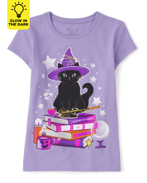 Camiseta con estampado de libros de gatos brillantes para niñas