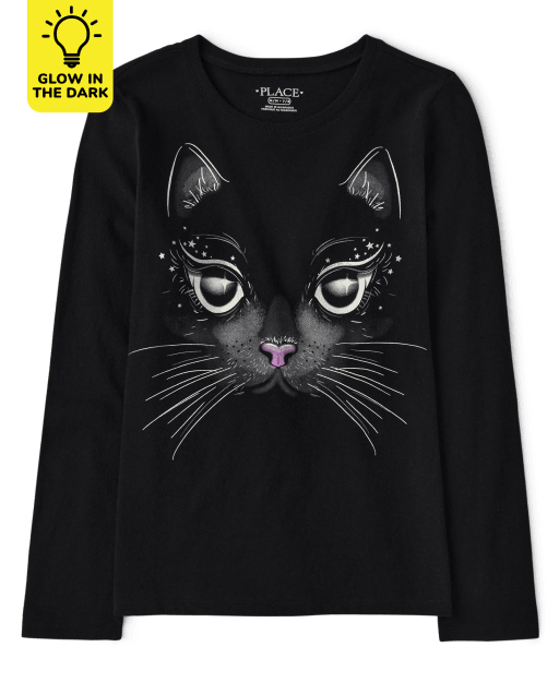 Girls Glow Cat Graphic Tee
