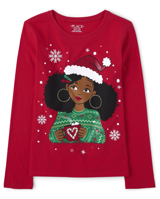 Camiseta con gráfico de cacao caliente navideño para niñas