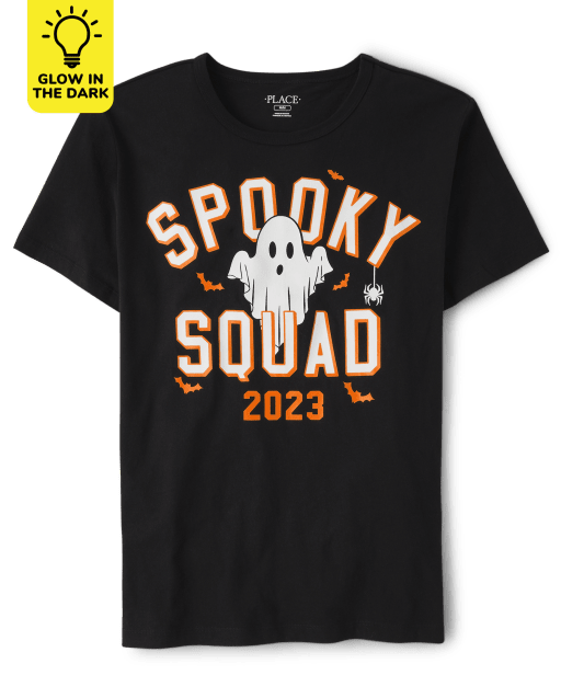 Camiseta con gráfico de escuadrón espeluznante que brilla en la familia a juego para adultos unisex