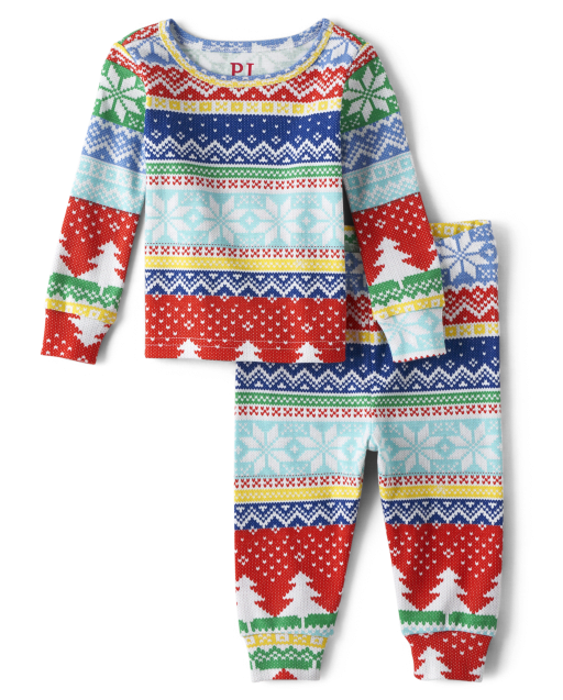 Pijamas de algodón de corte ceñido Fairisle navideños familiares a juego unisex para bebés y niños pequeños