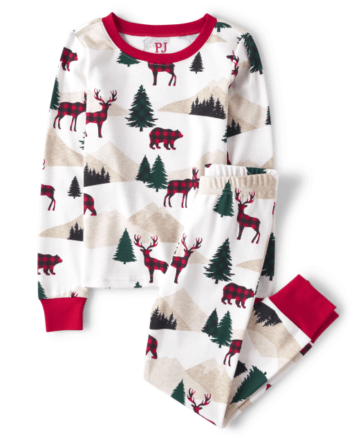 Unisex Kids Matching Family Mountain Snug Fit Cotton Pajamas