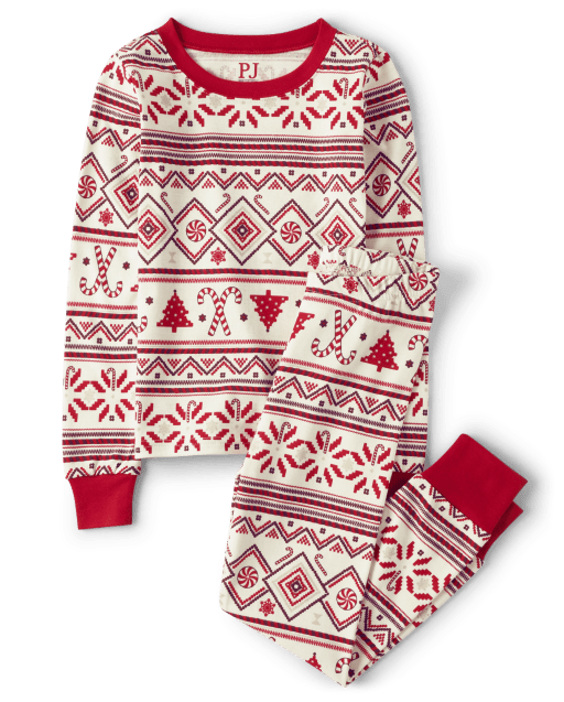 Unisex Kids Matching Family Candy Cane Fairisle Snug Fit Cotton Pajamas