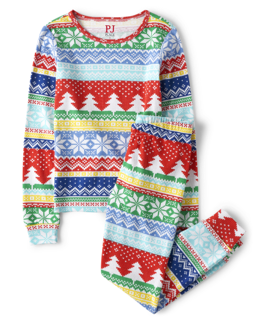Pijama familiar de algodón con corte ceñido Fairisle, unisex, para niños