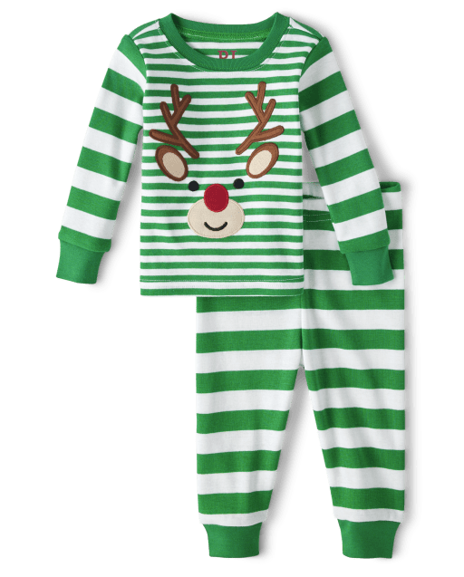 Unisex Baby And Toddler Striped Reindeer Snug Fit Cotton Pajamas
