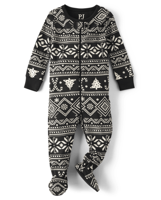 Baby And Toddler Matching Family Candy Cane Fairisle Snug Fit Cotton Footed One Piece Pajamas