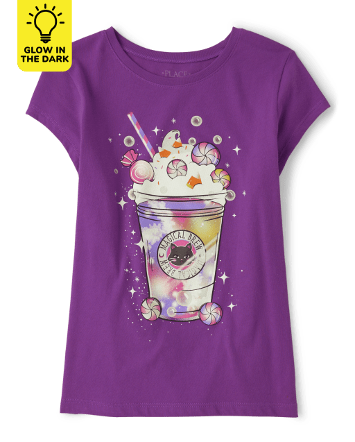 Camiseta con gráfico de batido de Halloween brillante para niñas